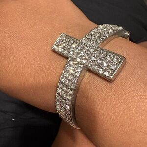 Silver Crystal Cross Bracelet